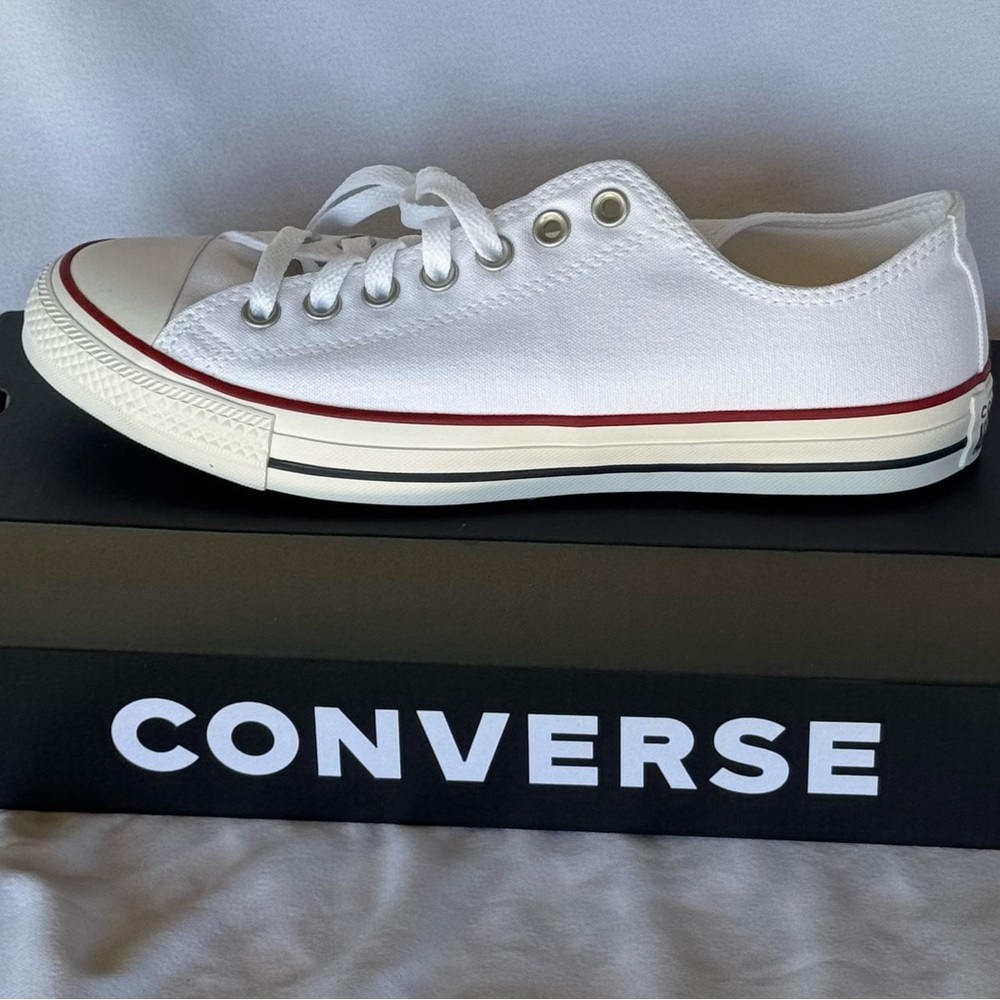 Converse White Canvas Sneakers with Red Stripe